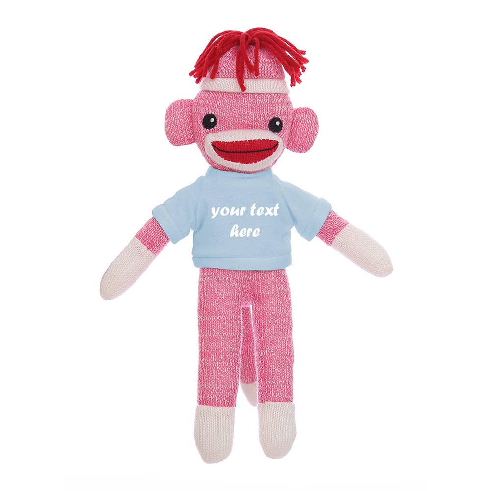 Plushland - Vente Peluche – enfant et bébé - Singe Chaussette Rose de 8" avec T-shirt Personnalisable | Animal en Peluche4