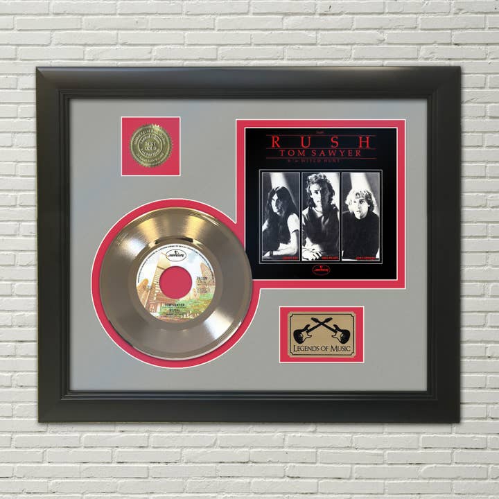 Rush Tom Sawyer gouden 4.5-display met frame voor wholesale door Gold Record Outlet