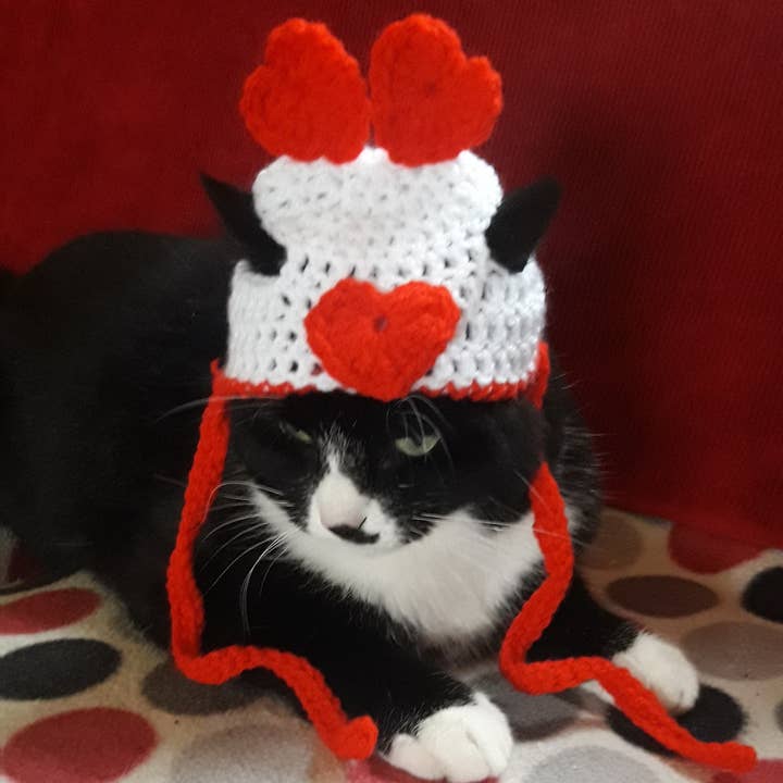 Crochet Red Heart Cat Hat, Valentine Cat Hat, Cat Owner Gift for wholesale by Anh2 LTD