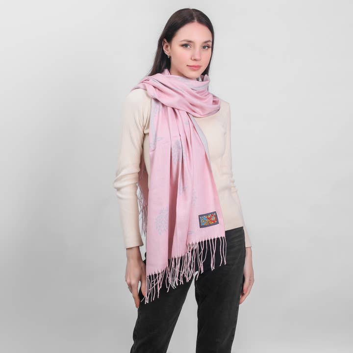 IRS-030F Celtic Tree Scarf Double Sided Pink 70x180cm for wholesale by Celtic Ore Crafts