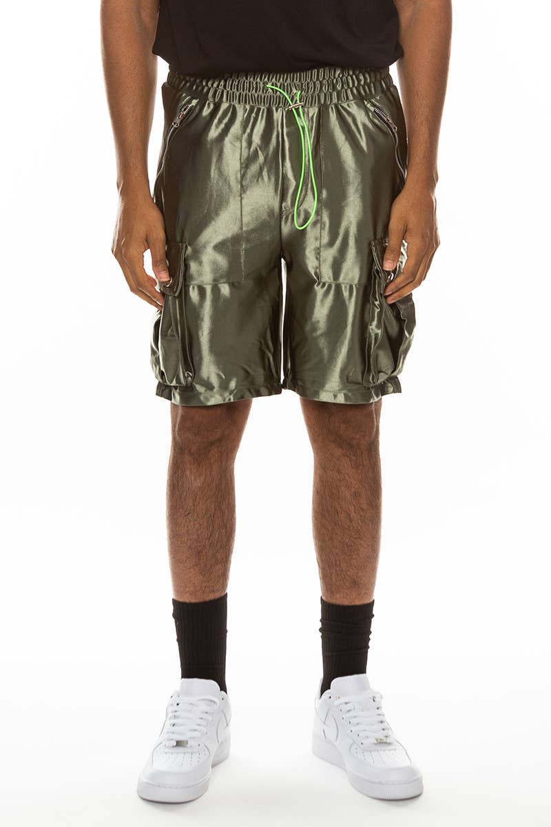 WEIV - Wholesale Shorts - Men's - Mens Satin Cargo Utility Shorts with Snap Button Pockets1