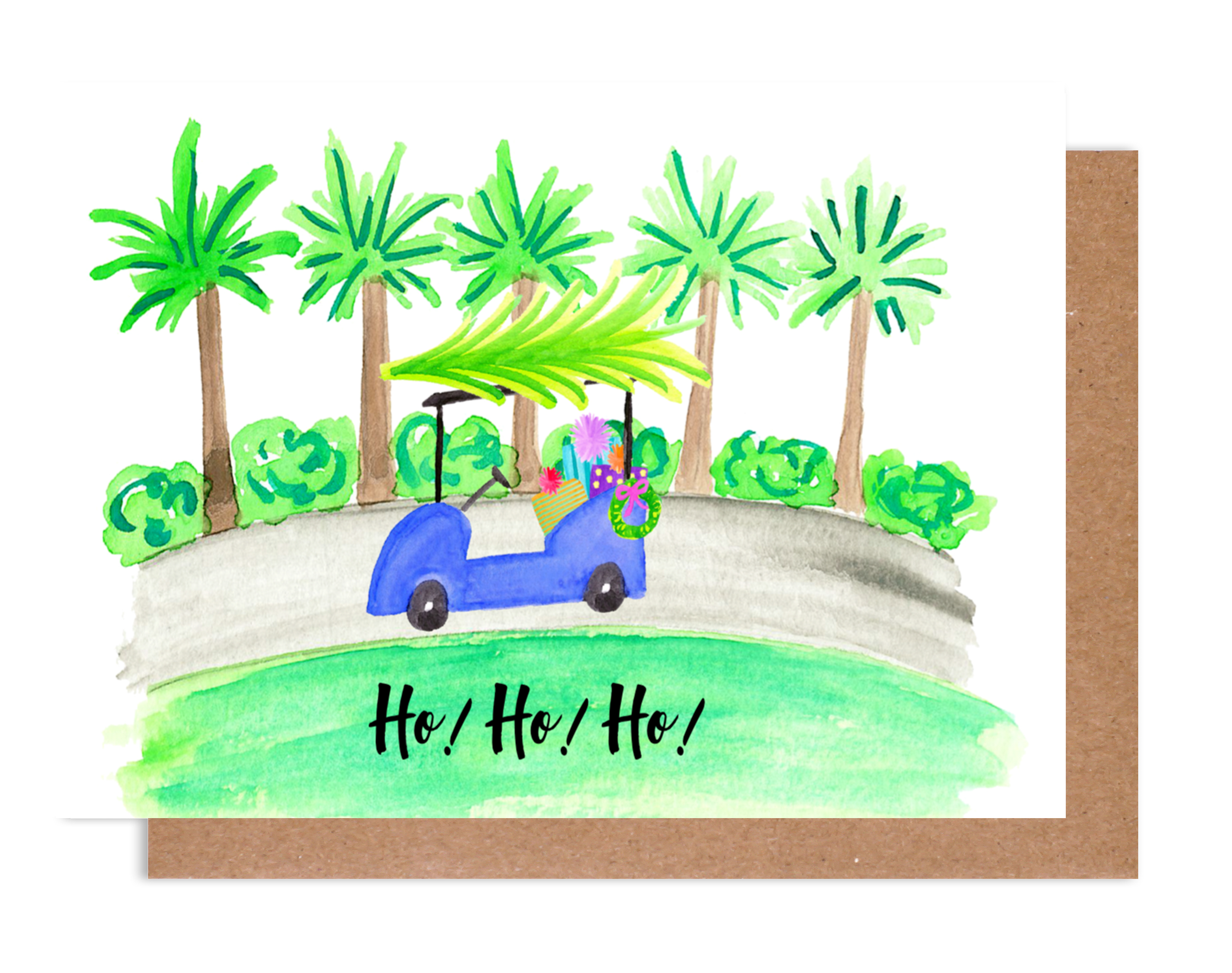 Island Haus Co - Wholesale Season's Greetings Card - Ho Ho Ho Holiday Golf Cart Card 8 Pack0