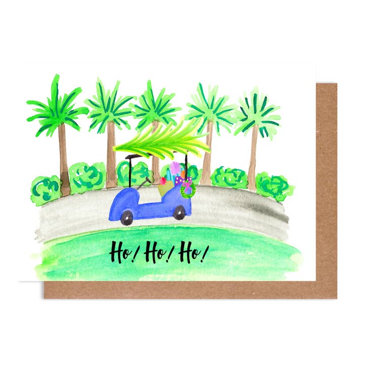 Island Haus Co - Wholesale Season's Greetings Card - Ho Ho Ho Holiday Golf Cart Card 8 Pack