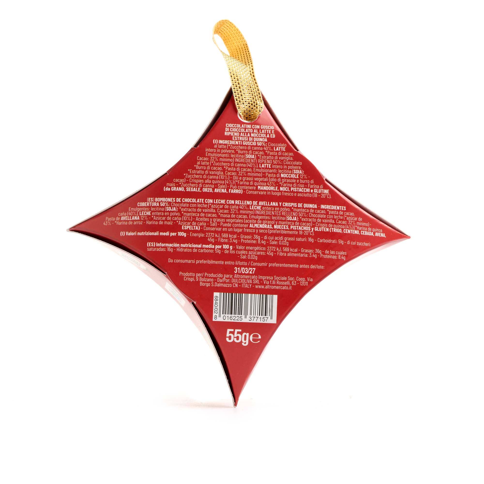 Altromercato - Wholesale Chocolate - Hanging Star-shaped Hazelnut Chocolates 55 g8