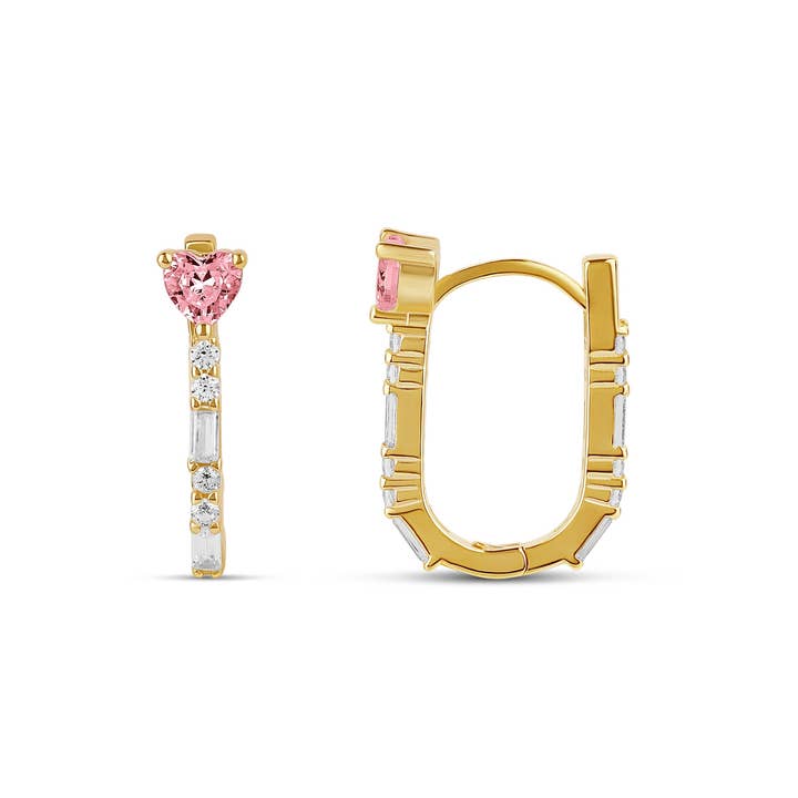 JTG Jewelry - Wholesale Huggie Earrings - Stone Heart Rectangle Huggies2