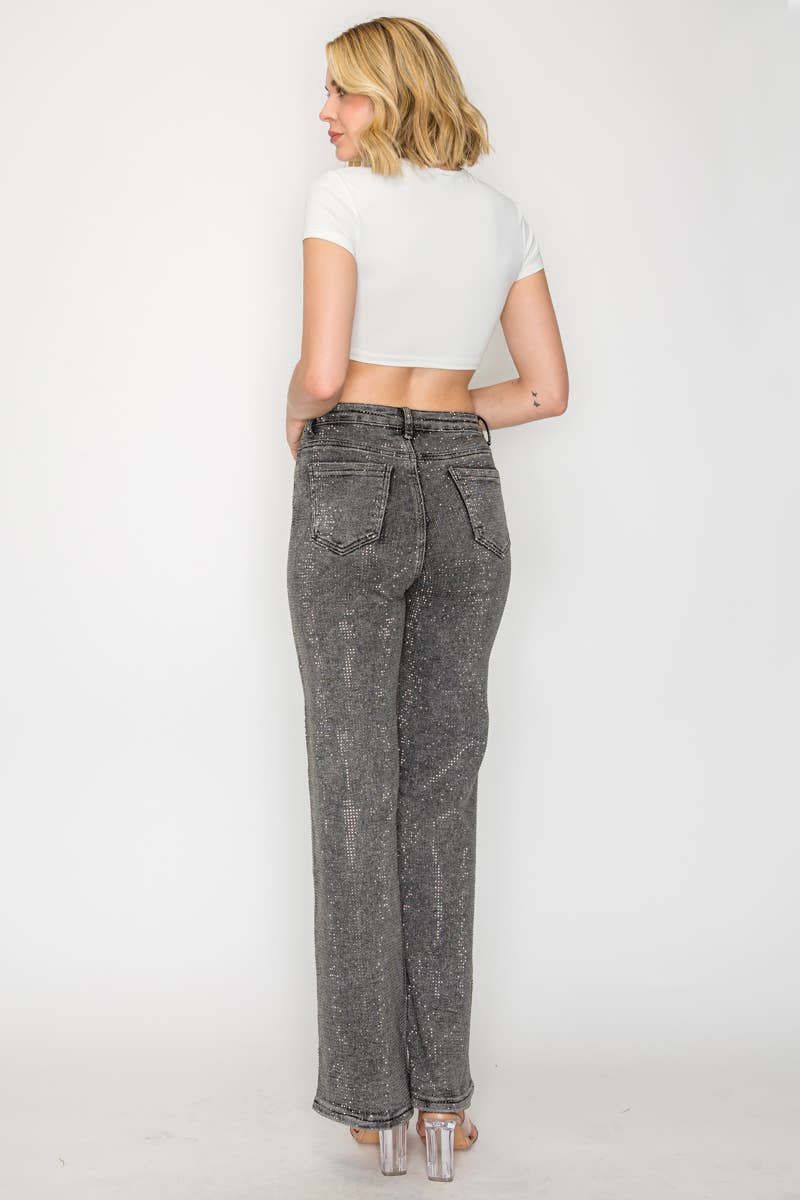 Nina Rossi Jeans - Wholesale Jeans - Women's - NR3188 -  Stone embellished grey 5 pockets jeans 4