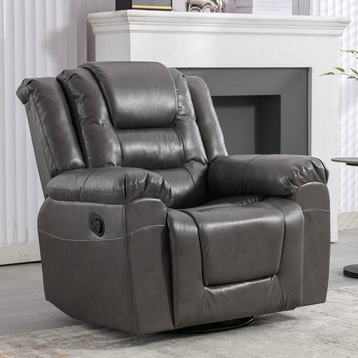 Orange County Decor - Wholesale Chair - 360 Swivel And Rocking Home Theater Recliner Manual Recliner Chair With Wide Armrest For Living Room,Bedroom, Grey Grey Foam Pu13