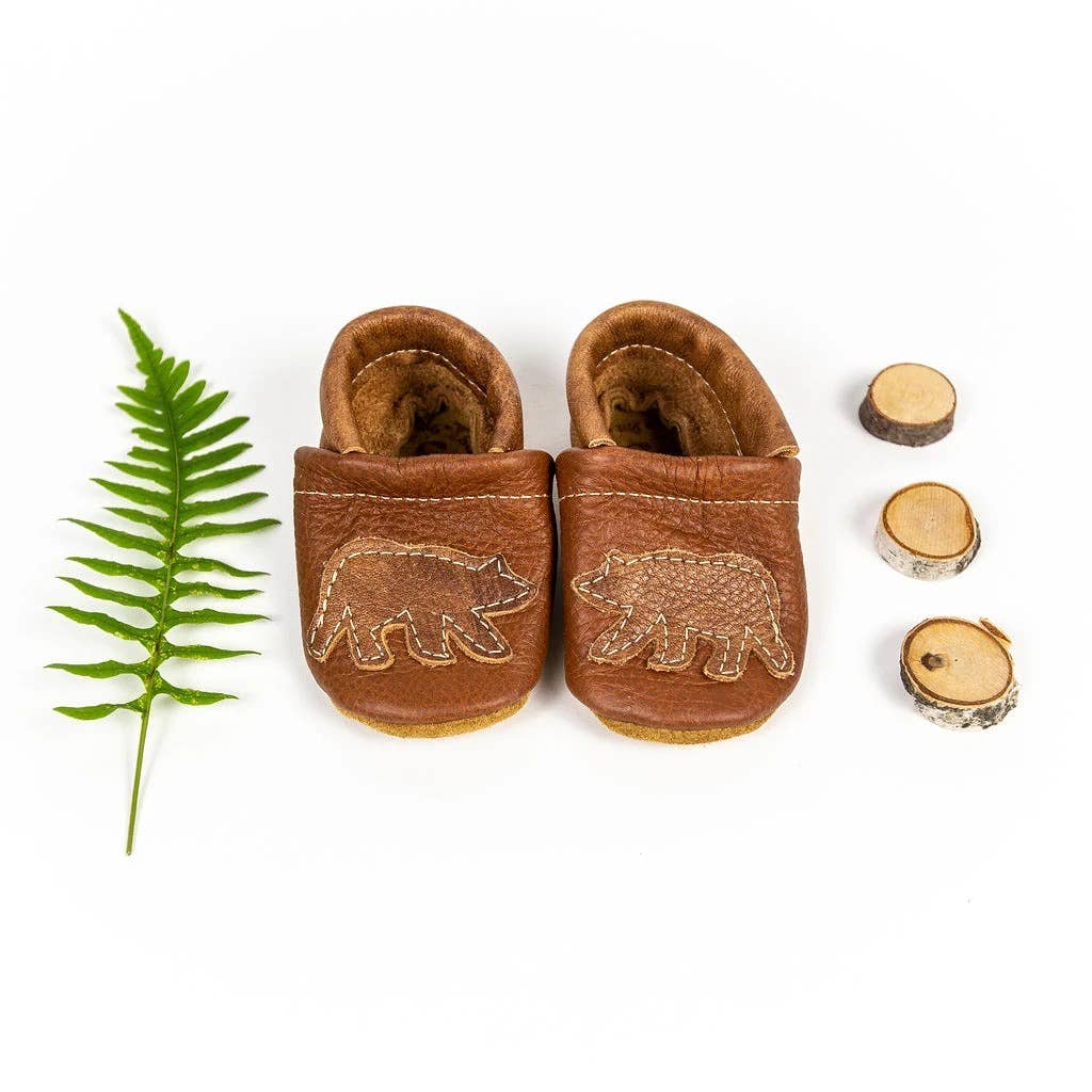 Starry Knight Design - Wholesale Crib Shoes - Baby - Sepia Bears on Chestnut Leather Infant Baby & Toddler Shoes