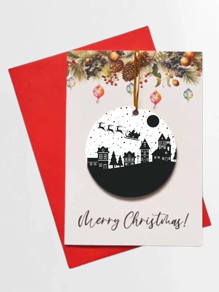 Merry Christmas Black and white city + DETACHABLE BAUBLE for wholesale by Homemade Hollydays Wholesale