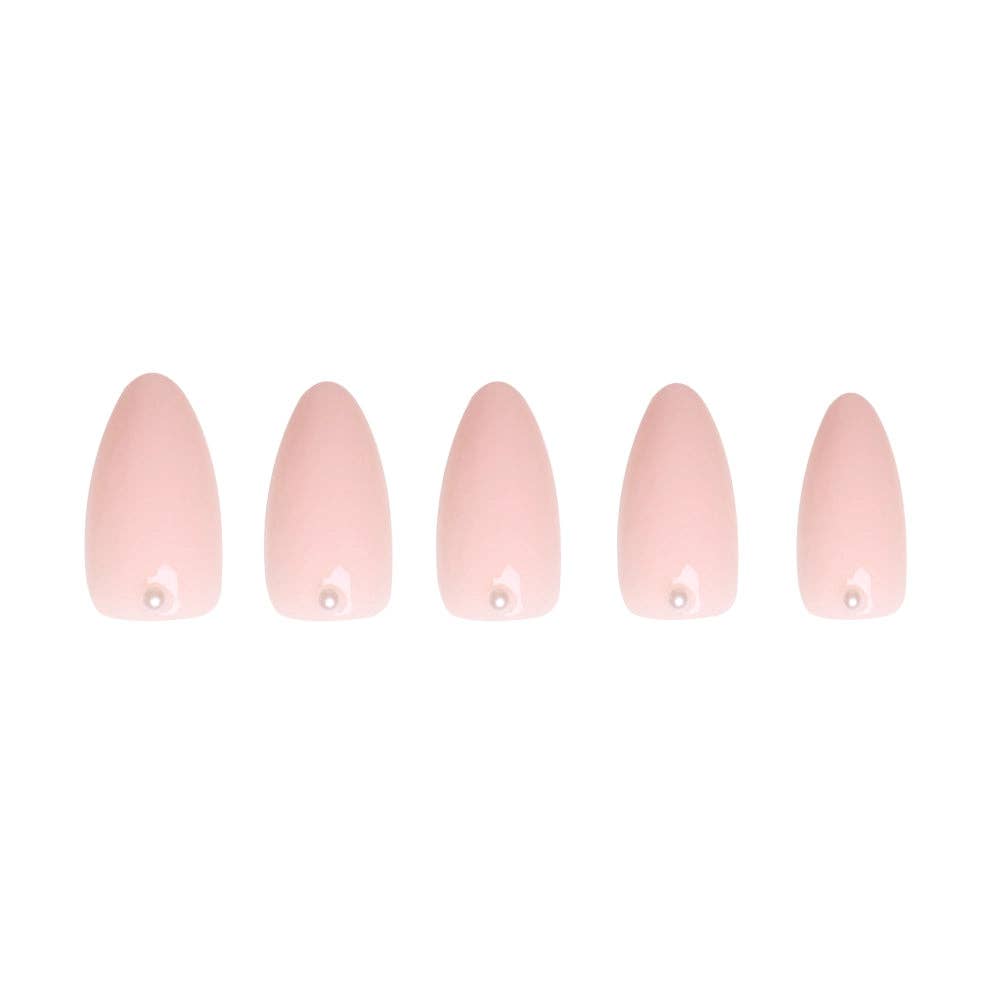 Glamnetic - Vente Faux ongles/vernis en patch - Wifey Ongles Press-On | Ongles de Mariée Amande Courte Nude Perle2