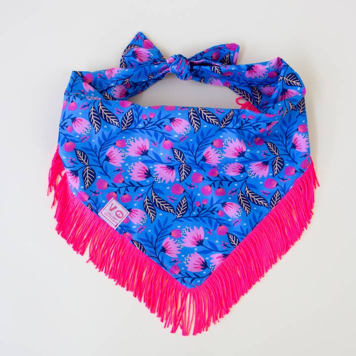 Velvet Outlaw - Wholesale Pet Bandana - Dog - Spring Floral with Hot Pink Fringe Dog Bandana