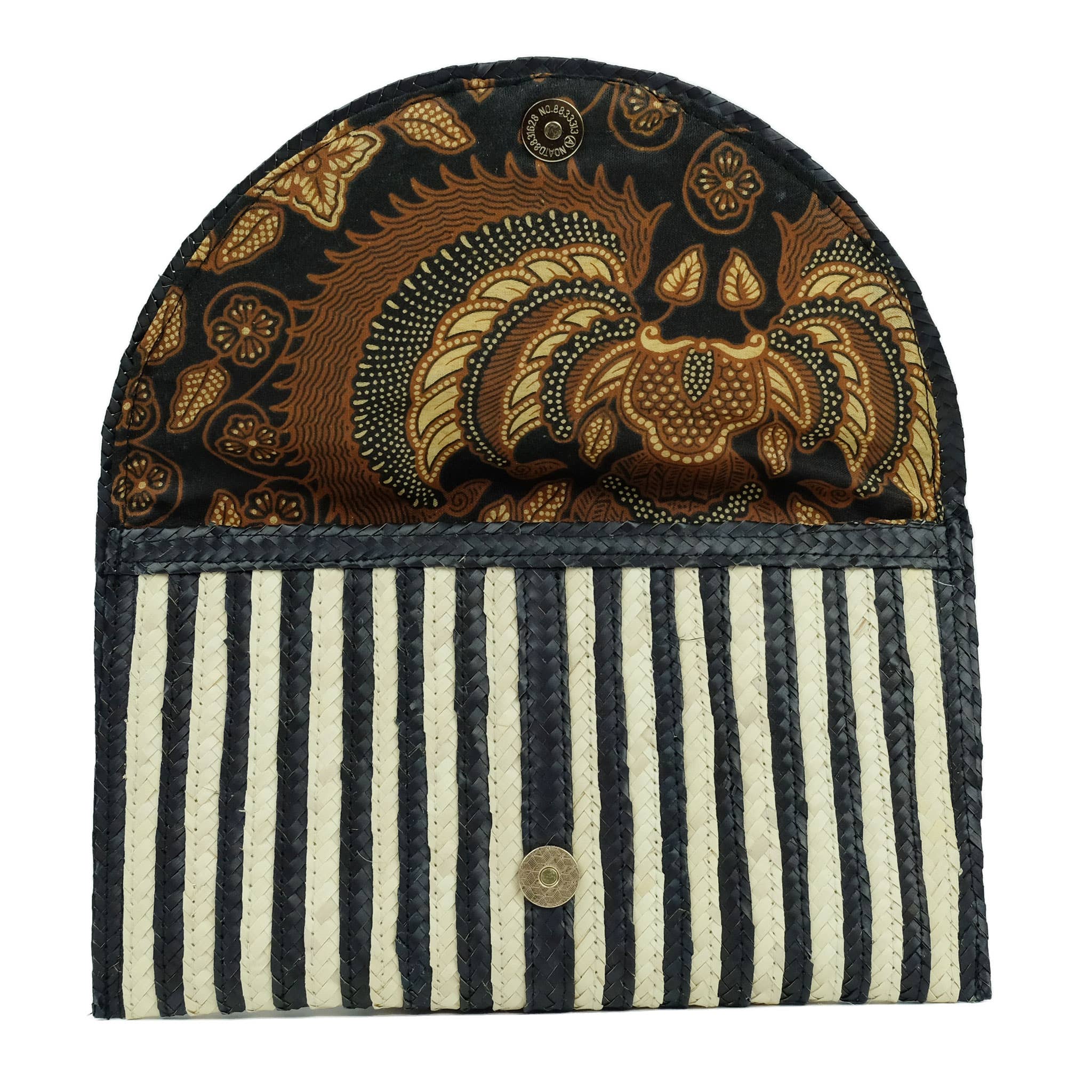 The Winding Road - Vente Pochette – femme - Pochette en paille rayée noire et blanche4