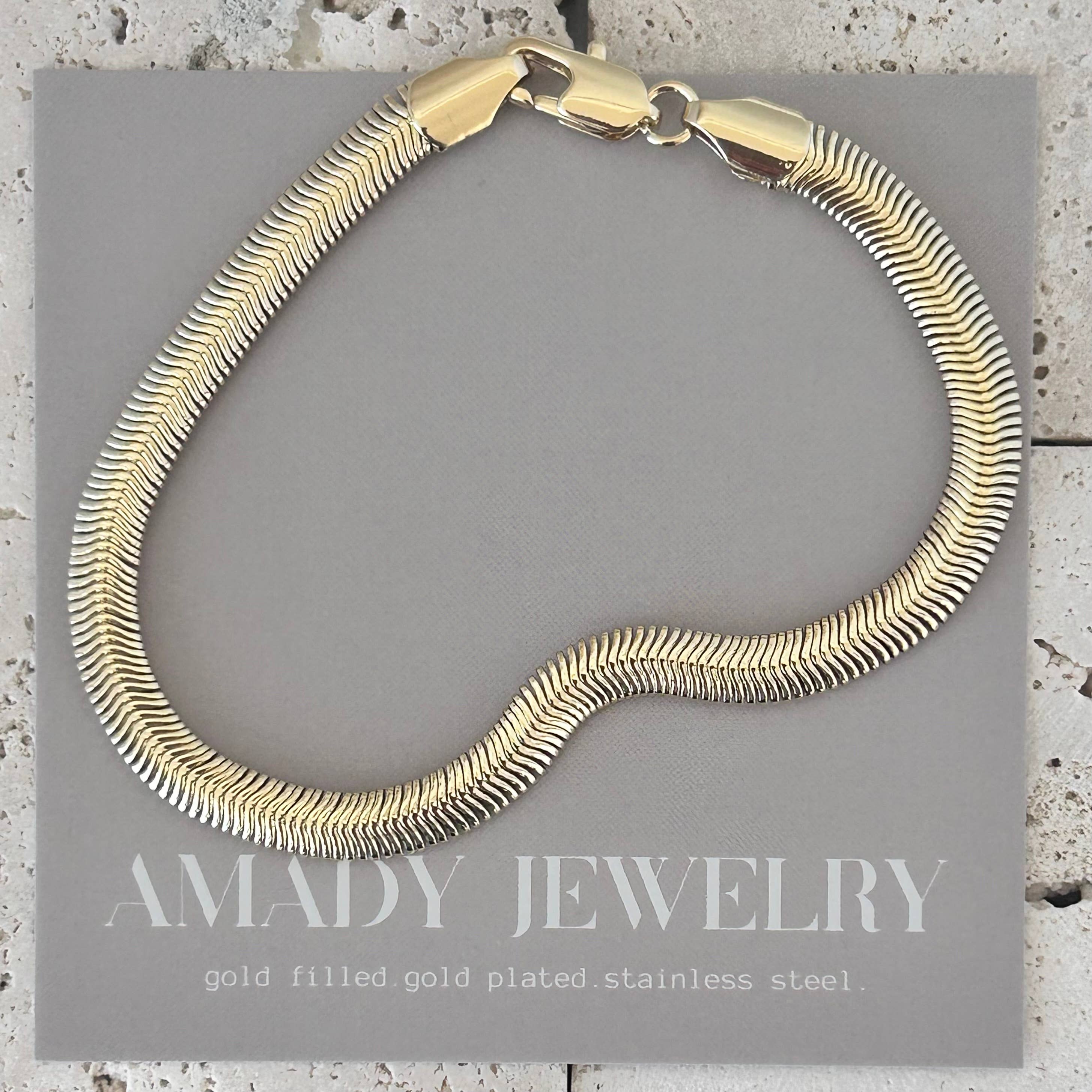 Amady Jewelry - Wholesale Link & Chain Bracelet - Flat Snake Chain Herringbone Bracelet 14K gold filled6