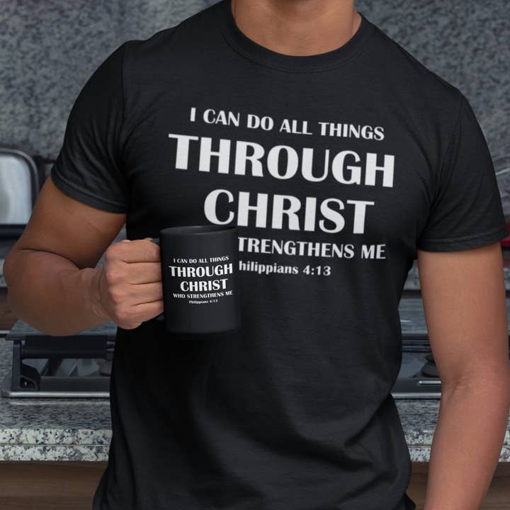 Love Ann Joy Apparel, LLC - Vendita all'ingrosso Maglietta serigrafata - Uomo - Maglietta cristiana I can do all things through Christ