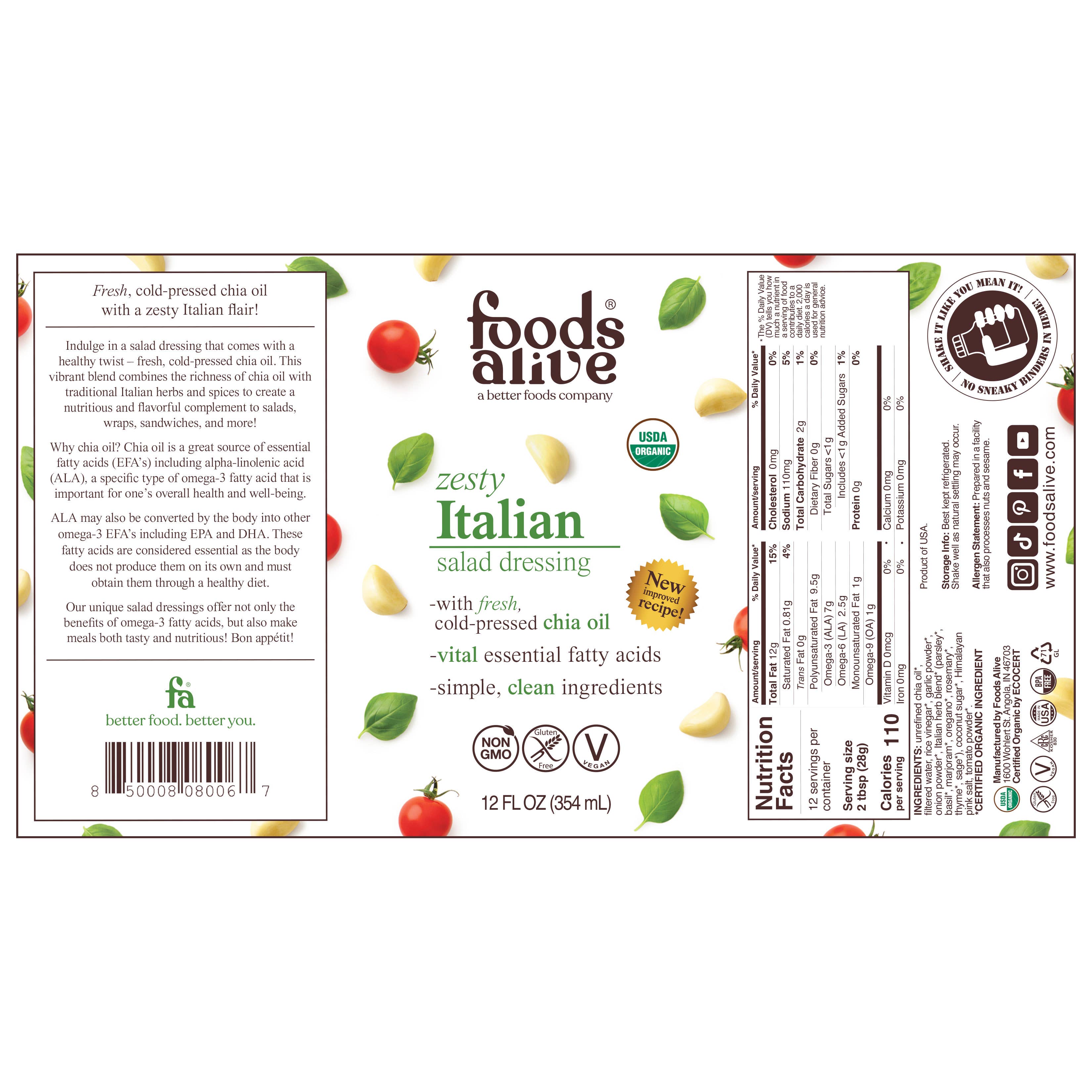 Foods Alive - Wholesale Salad Dressing - Zesty Italian Salad Dressing - Organic1