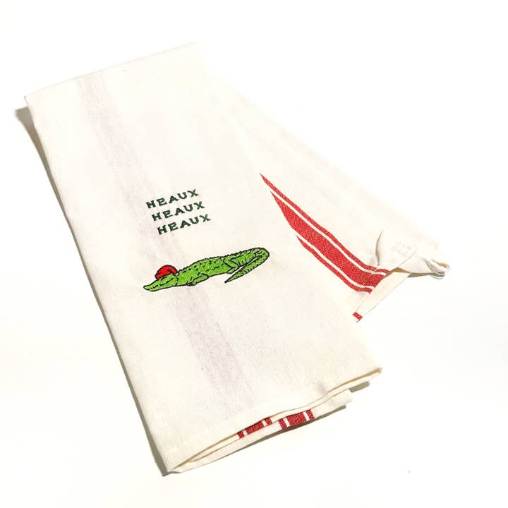 Santa Gator Embroidered Decorative Christmas Kitchen Towel for wholesale by Statement Goods
