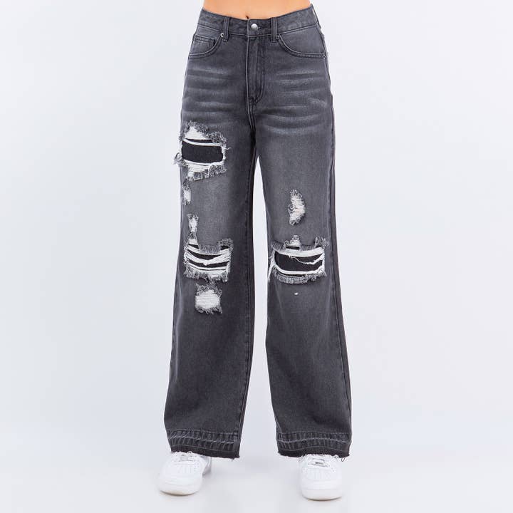 American Bazi - Wholesale Jeans - Women's - WIDE LEG RELEASED HEM JEANS-RJH9187