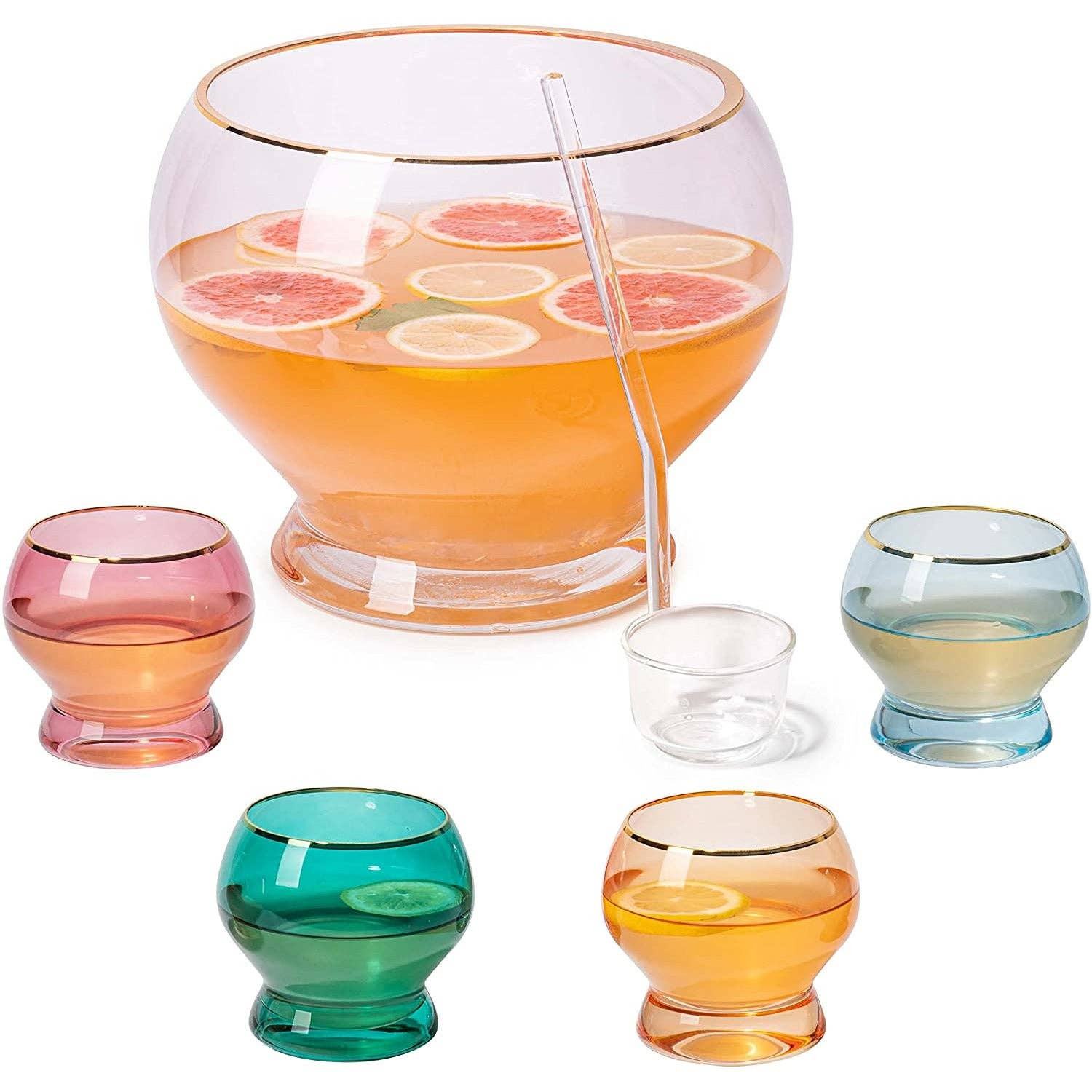 The Wine Savant /  Khen Glassware - Wholesale Punch Bowl - Colorful 3 Gallon Punch Bowl with 4 10oz Glasses Set & Ladle1