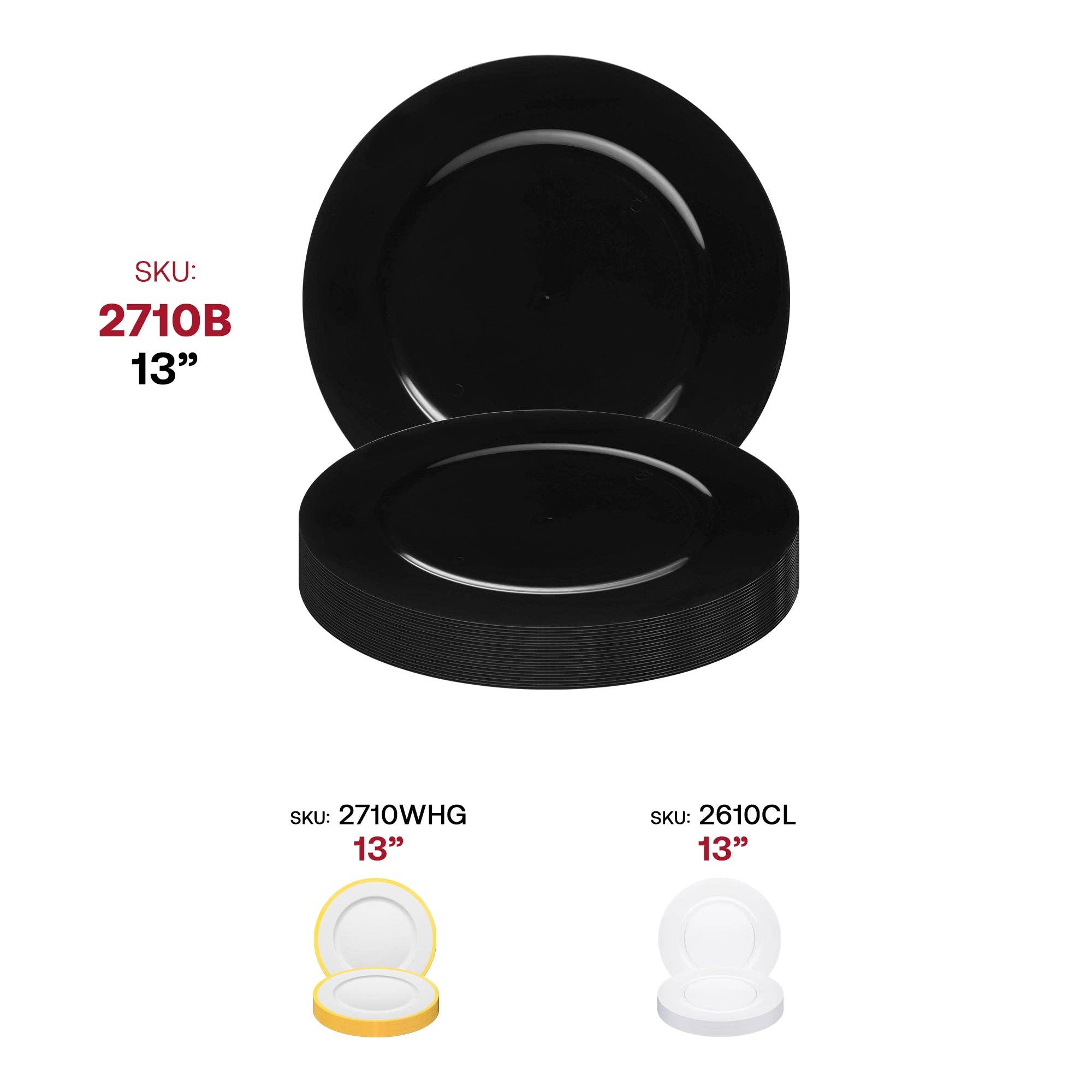 Smarty had a Party - Vente Assiette de présentation - 60 assiettes de présentation rondes en plastique noir de 13"5