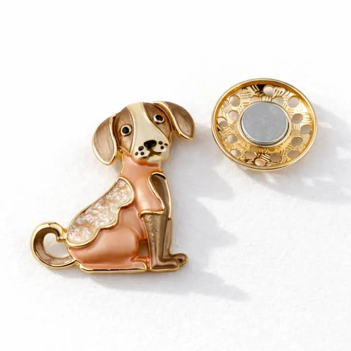 Cute Sitting Puppy Magnetic Brooch for wholesale by Miss Minna