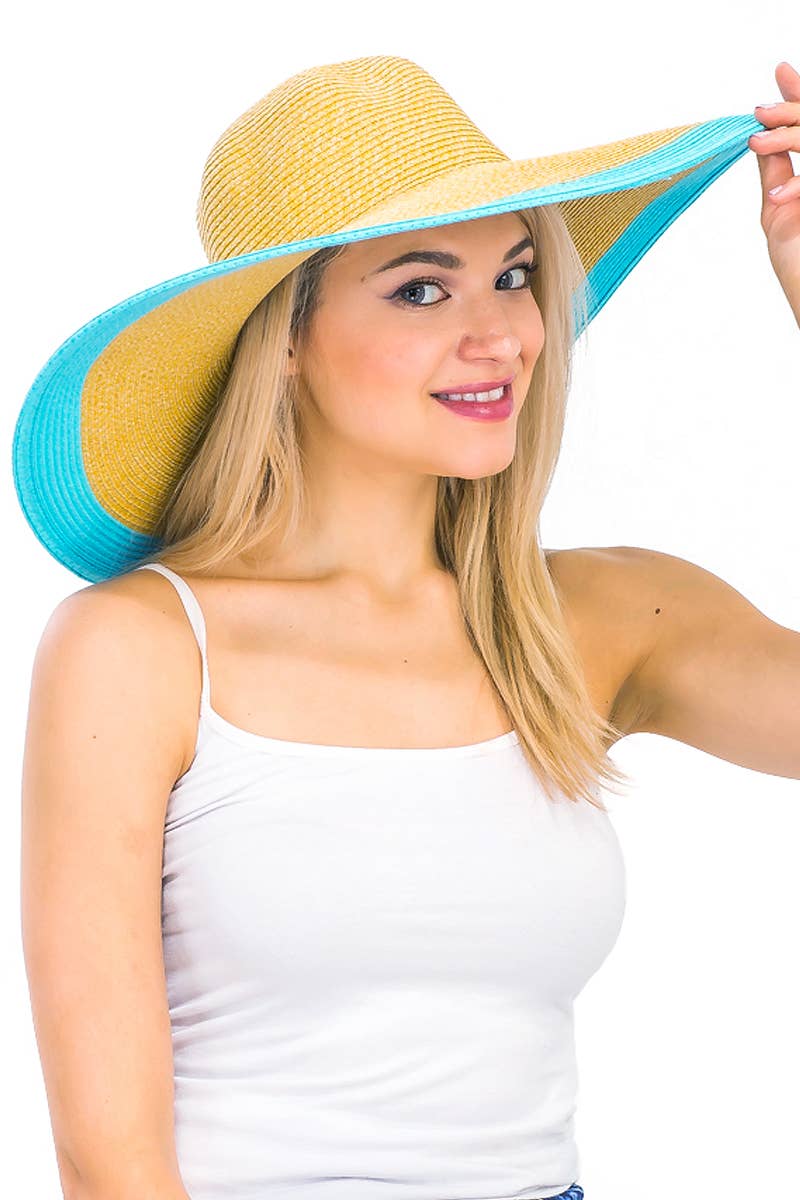 Cap Zone - Wholesale Straw Hat - Women's - Mixed Natural Stripe Trim Wide Floppy Sun Hat21
