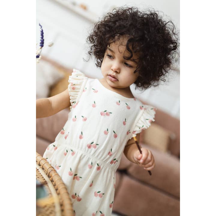 Romper infantil Jane 24 com estampado em felpo e mangas com babados por atacado de Natalys