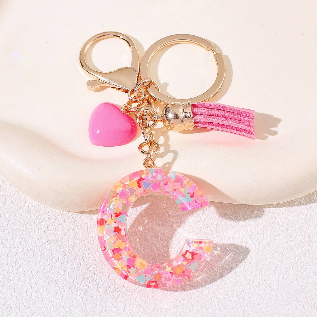 Mio Queena - Wholesale Keychain - Women's - Pink Sequin Star Resin Initials Charm Keychain Bag Ornaments2