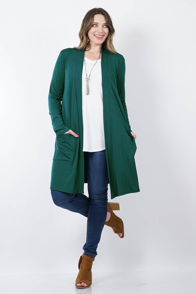 42POPS - Wholesale Cardigan - Women's - ..SI-7552 Plus Knee Length Slouchy Pocket Open Cardigan6