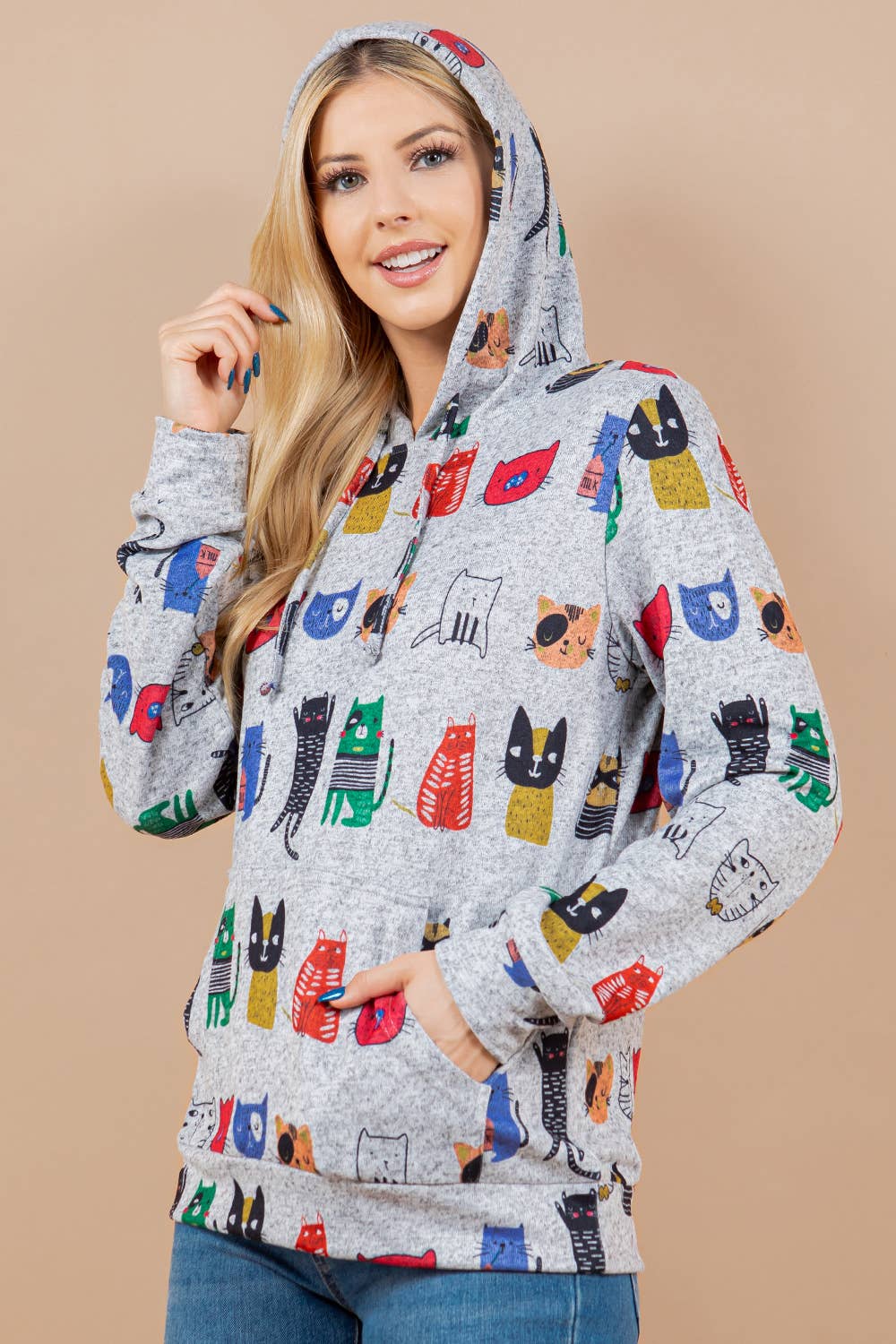 LA Soul - Wholesale Hoodie - Women's - Colorful Cat Pullover Hoodie0