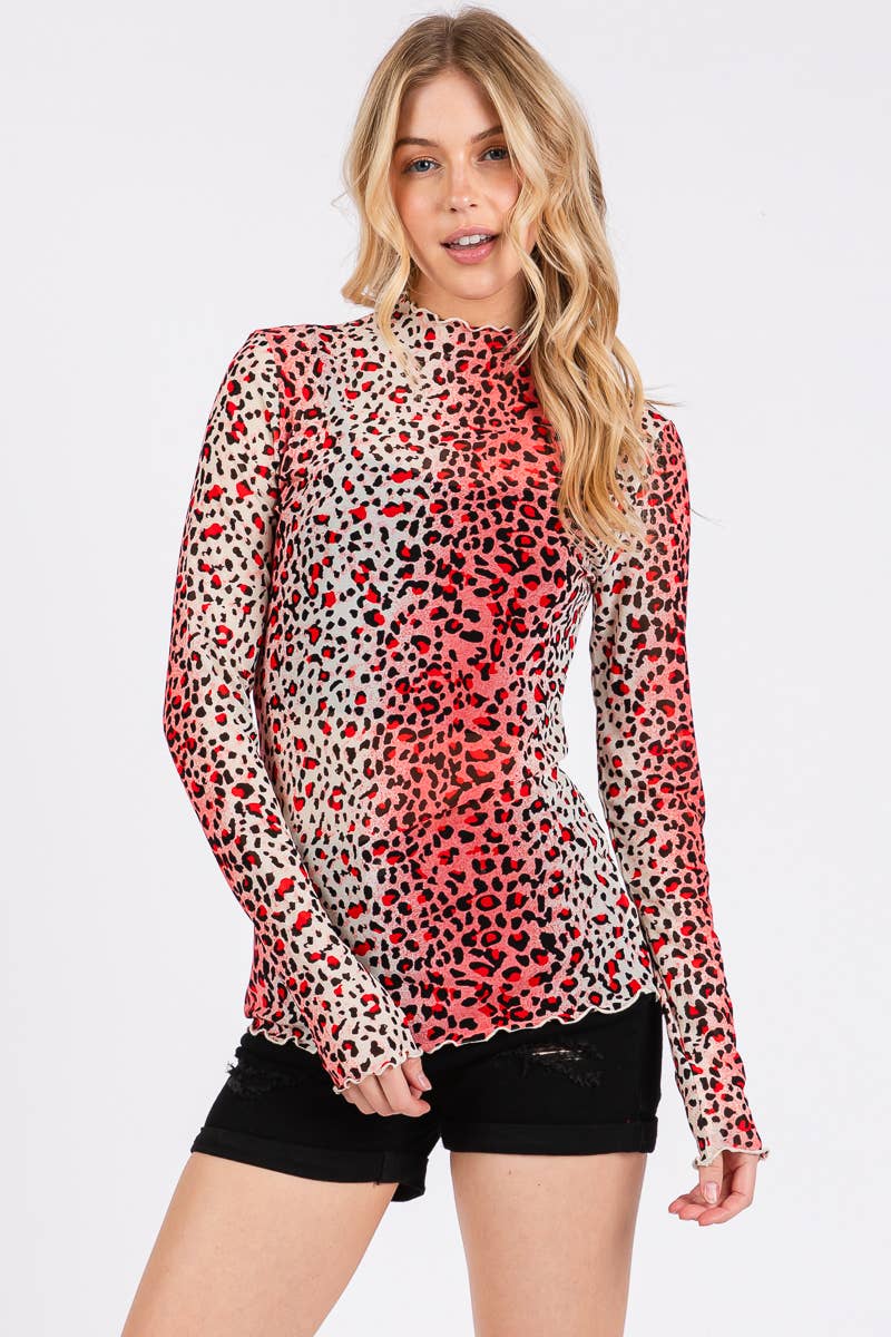 ROSE MULTI Haut à manches longues en maille à imprimé léopard en vente sur Faire5