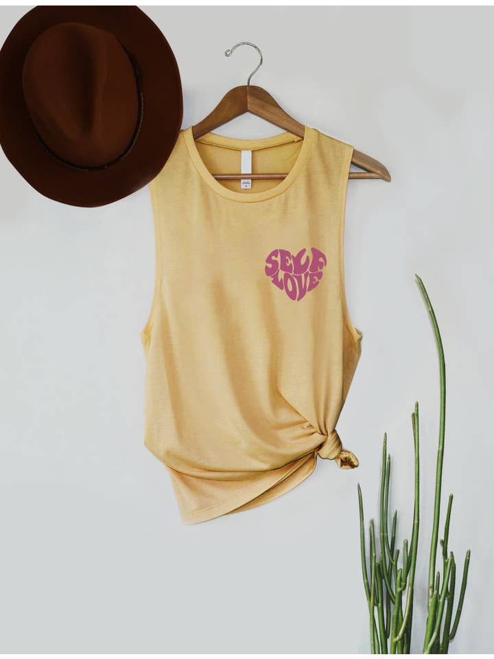 PINK NABI - Wholesale Tank Top - Women's - Self Love Heart Graphic Women's Comfortable Jersey Tank Top2