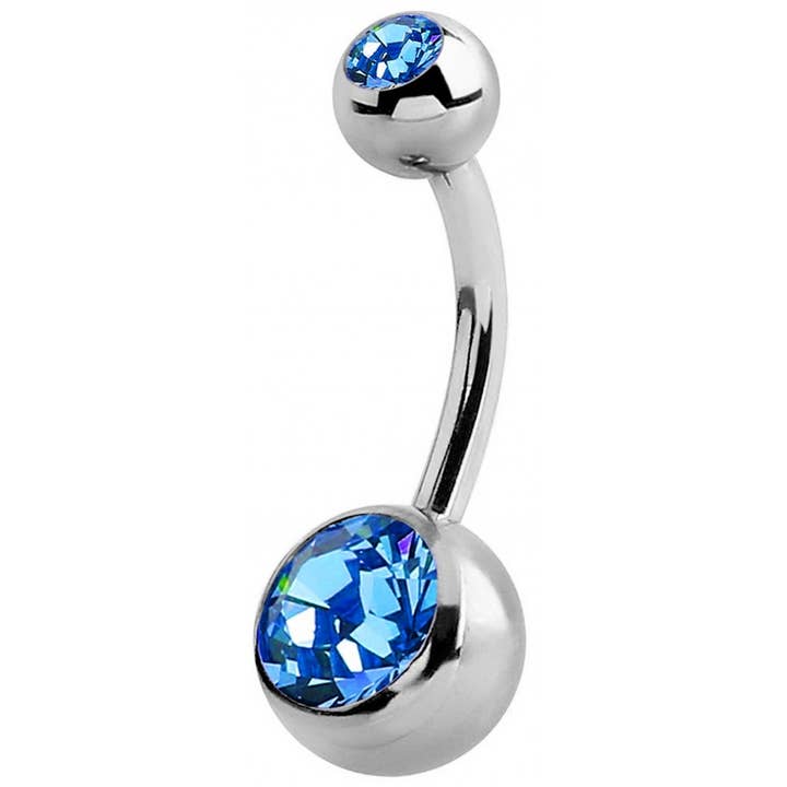 Bodytrend - Wholesale Belly Ring - TITANIUM-DOUBLE JEWEL BANANABELL 14G(1.6MM)CRYSTAL BELLY BAR5