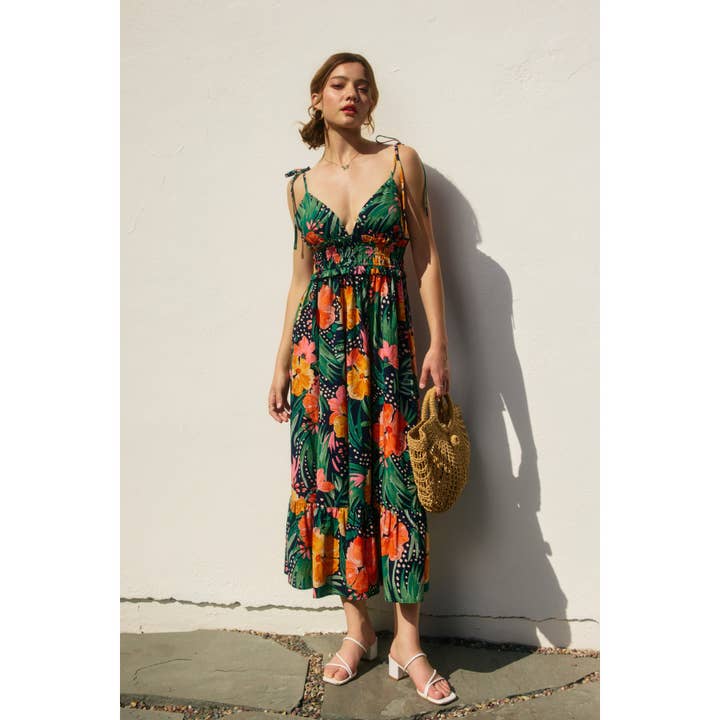 POPPY FIELD Hibiscus Shirred Waist Dress for wholesale on Faire