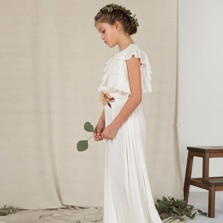 Completo comunione in stile boho romantico con top e pantaloni per la vendita all'ingrosso da parte di BADUM BADERO