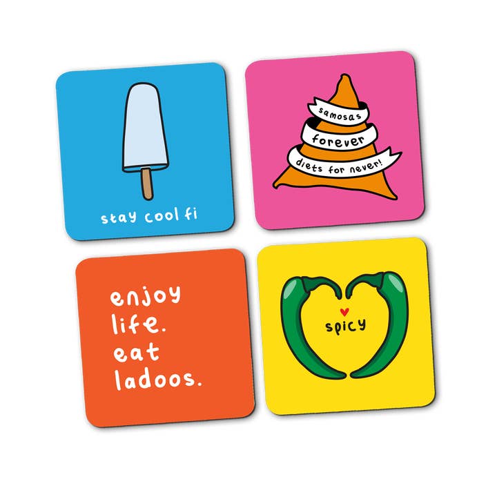 Set Of 4 Food Graphic Coasters for wholesale by The Playful Indian