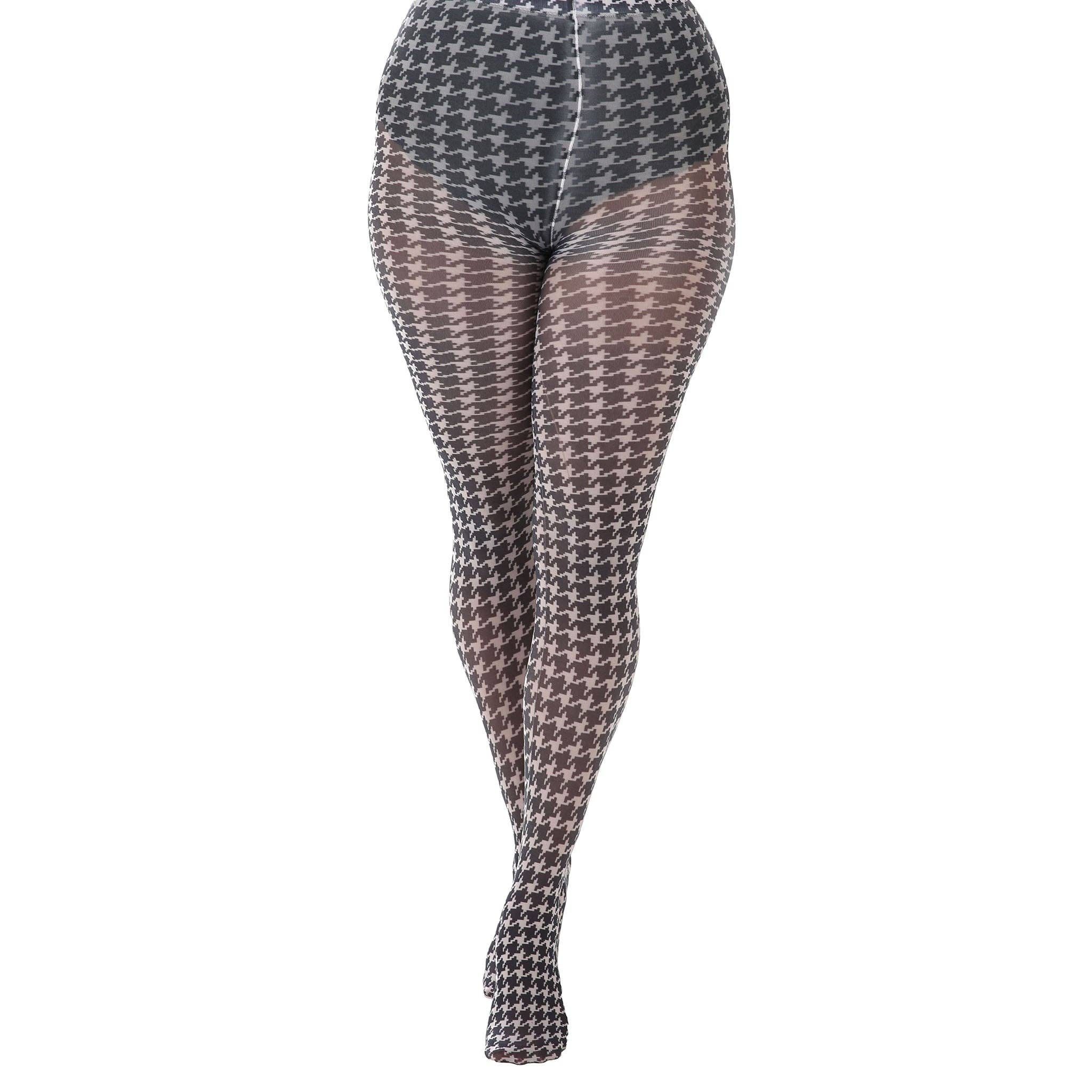 Black White Dogtooth Printed Tights for wholesale on Faire0