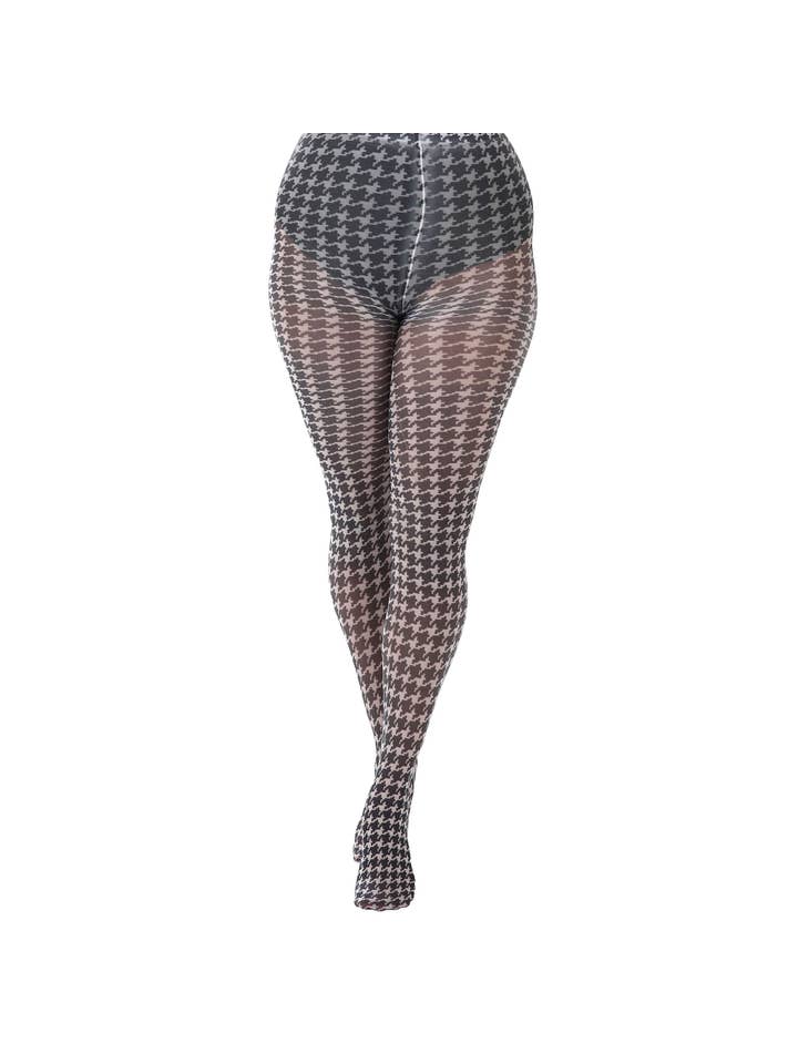Black White Dogtooth Printed Tights for wholesale on Faire