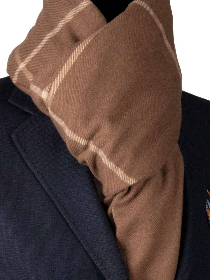 Pashmina sjaal van wol taupe met beige ruit SC85 voor wholesale door Graffeo Cravatte