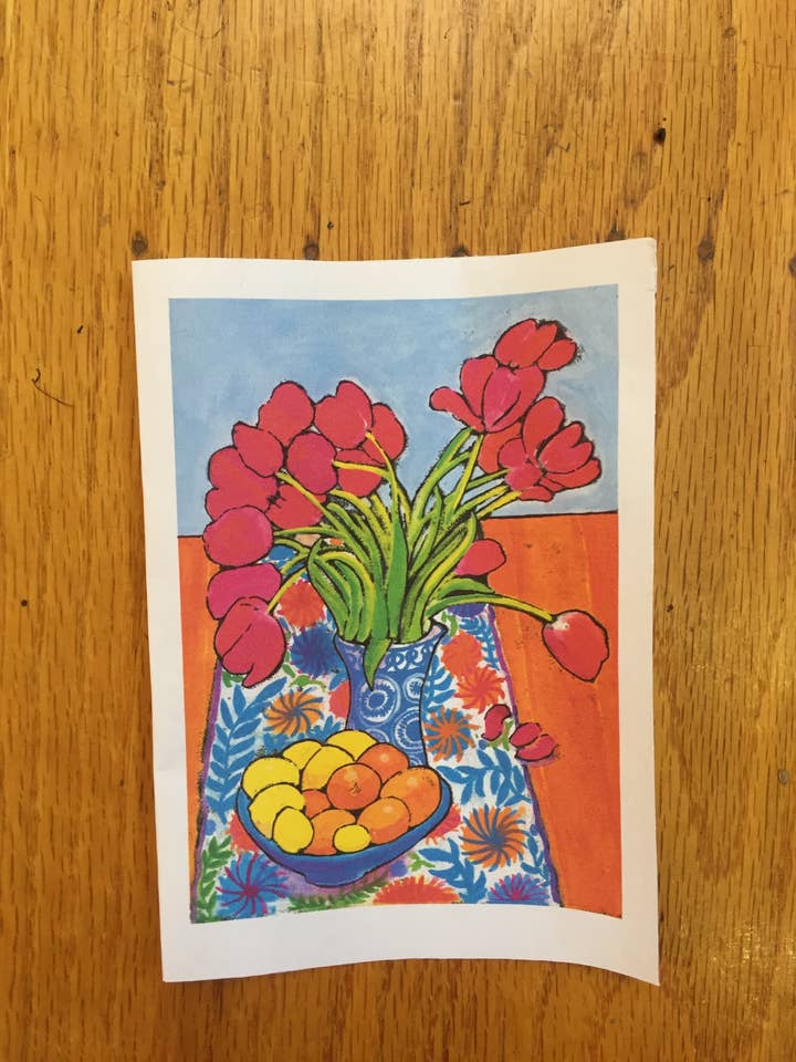 Folk Art Tulips Greeting Card for wholesale by Kieren Dutcher Illustration