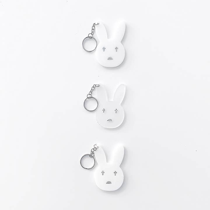Bad Bunny Rhinestone Resin Keychain - White for wholesale by Nony Design Company
