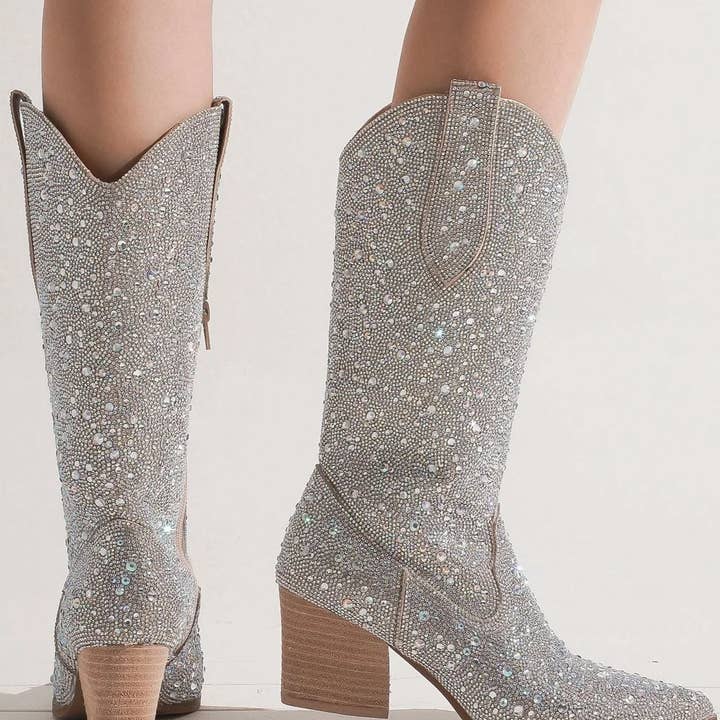 Beast Fashion HAZEL-15-R2 Women Stacked Heel Rhinestone Western Boots-12 Pairs Pack-74.52/Pair for wholesale by Mars Sky Shoes Wholesale