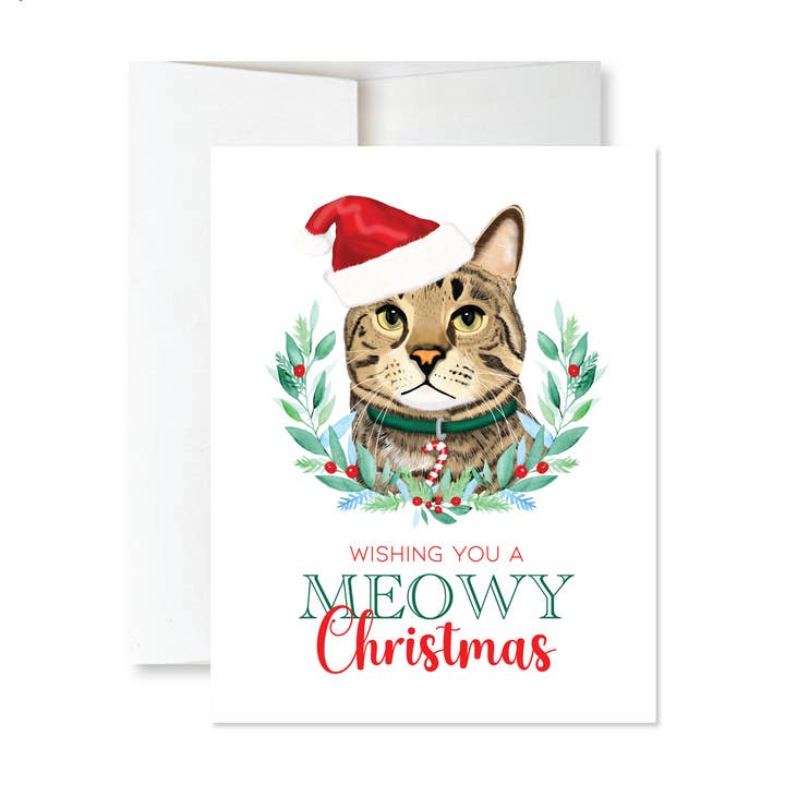 Carte de Noël Meowy Christmas Cat - Funny Cat Christmas pour la vente par Slate + Brush Design Studio
