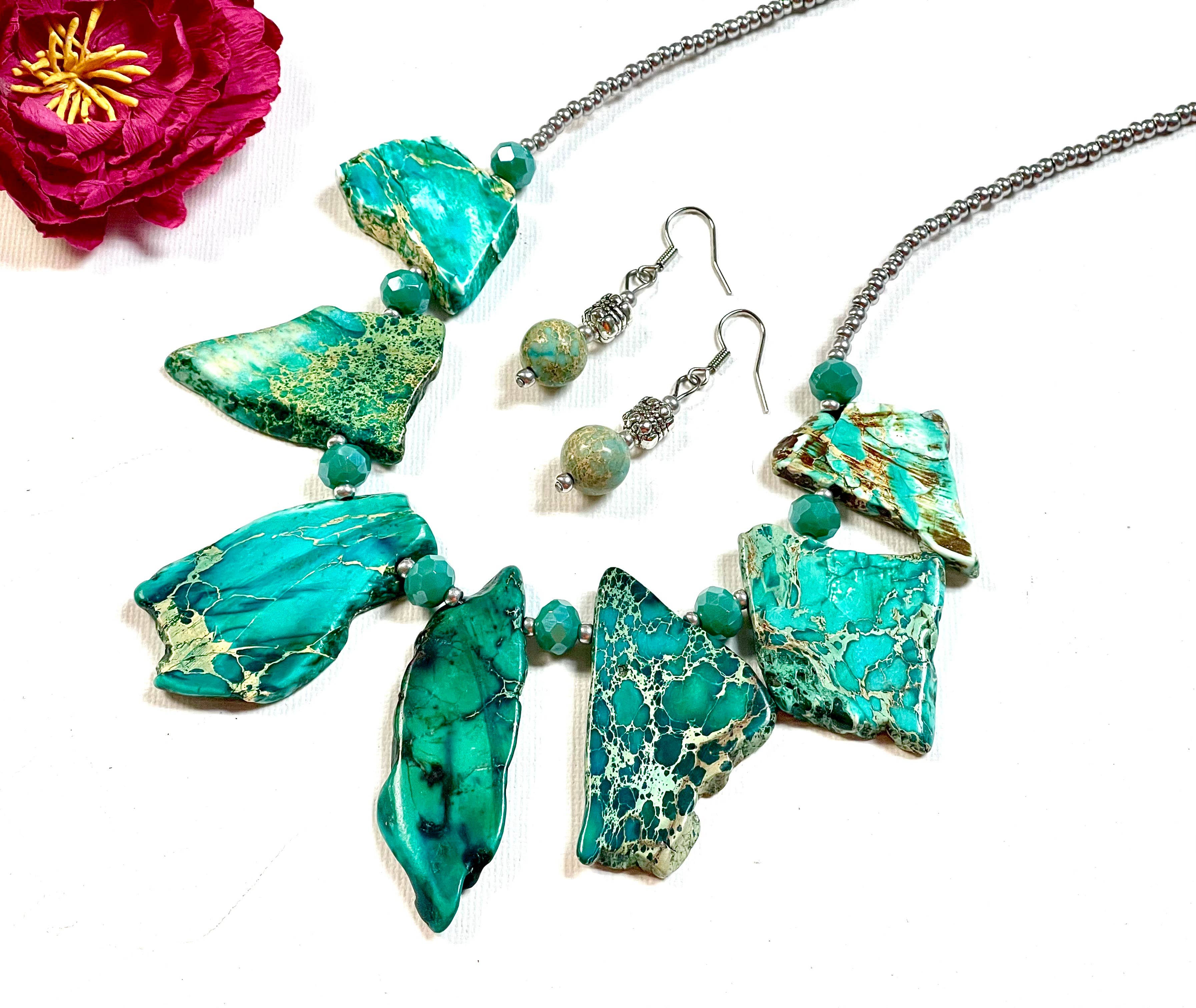 Devi Creations - Wholesale Pendant/Charm Necklace - Chunky Aqua Terra Jasper Statement Necklace in Aqua Blue (Copy)0