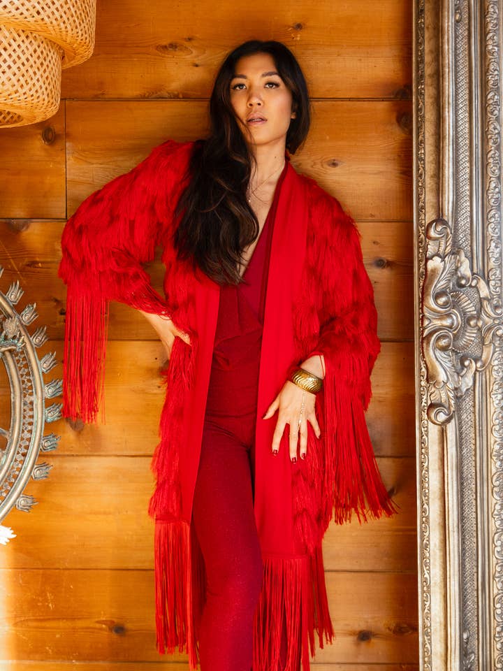 Temple Ro – Großhandel Bademantel – Damen – FRANSENROBE - KARMINROT0