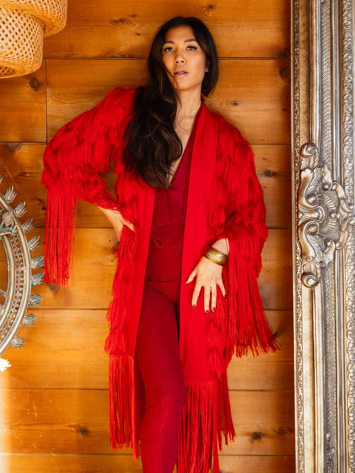 Temple Ro - Wholesale Robe - Women's - FRINGE ROBE - CRIMSON
