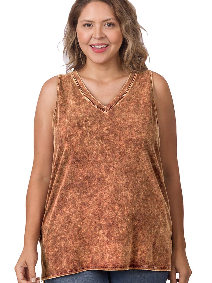 ..0706 Plus size Mineral Wash Top w/ Side Slit SI-22151 for wholesale by 42POPS