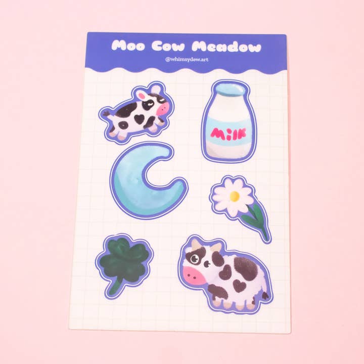 Moo Cow Meadow Sticker Sheet for wholesale by Whimsydew Art