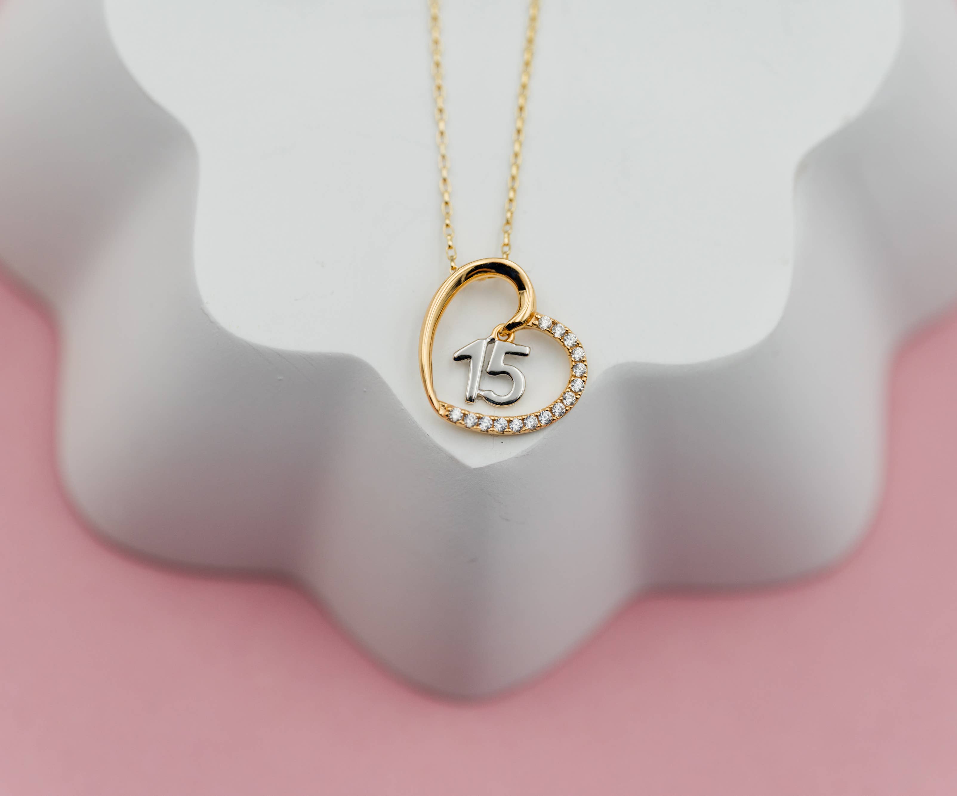 Cherished Moments - Wholesale Pendant/Charm Necklace - Quinceañera Heart Necklace Gift for Sweet 15 (TCN-Q15-Heart)3