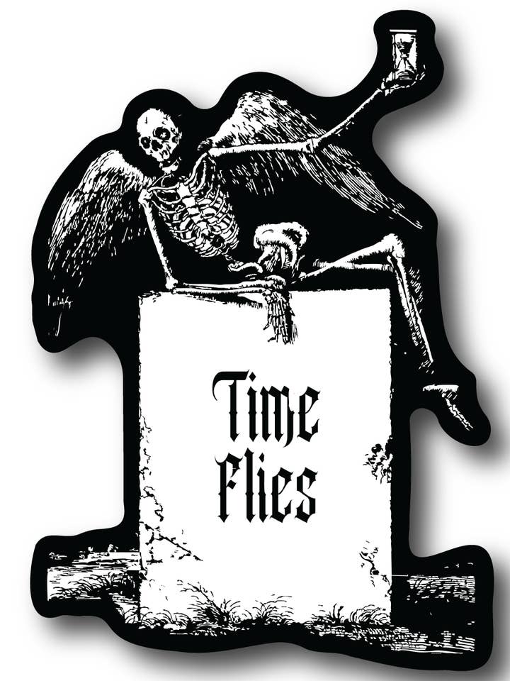 Time Flies - Memento Mori Sticker for wholesale by Sock Religious