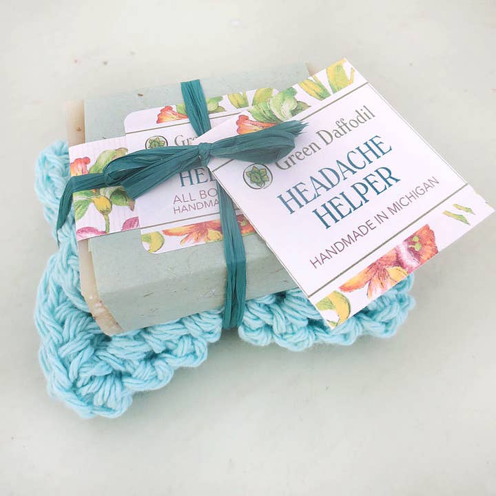 Headache Helper Soap & Washcloth Gift Set for wholesale by Green Daffodil Bath & Body